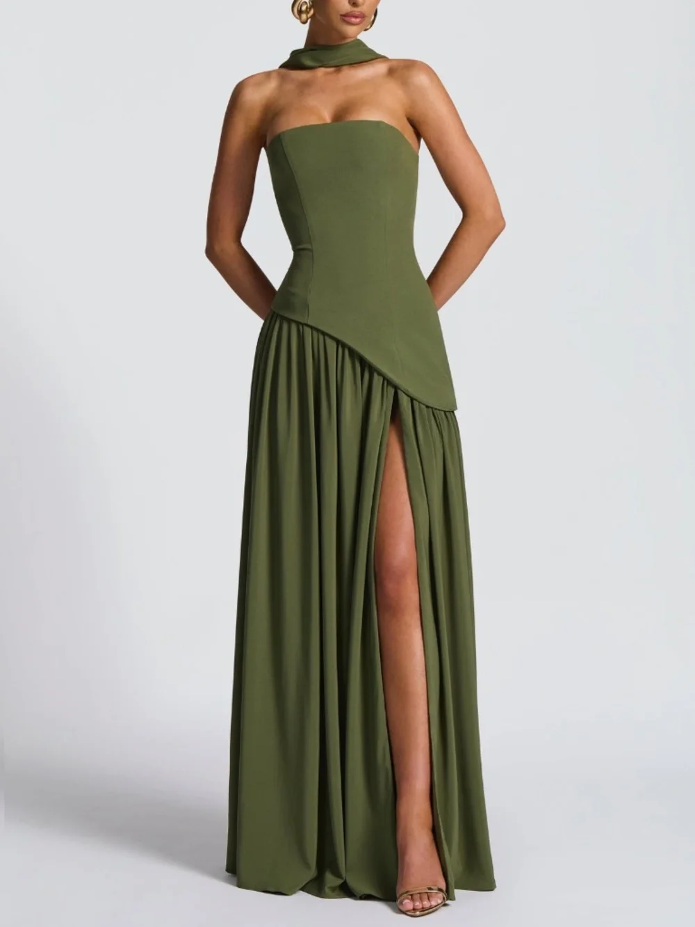 Babyboo Fashion Maliyah Maxi Dress NWT Khaki Corset Wedding Guest Formal M - Picture 8 of 16